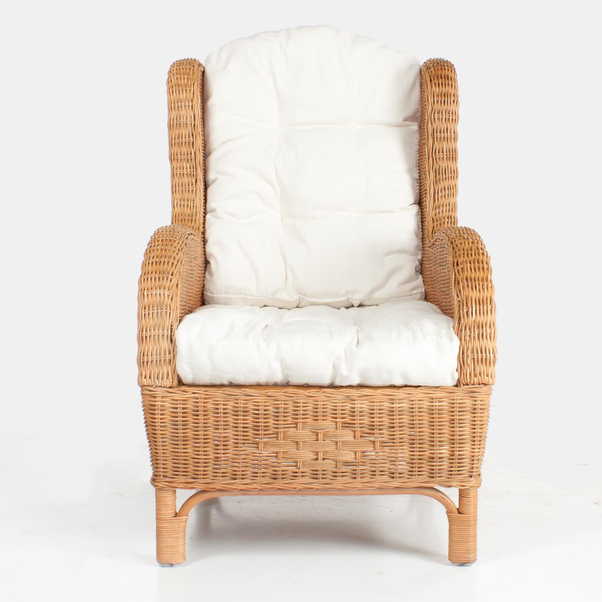 Ohrensessel Rattansessel Honig mit Hocker Sitzkis_1
